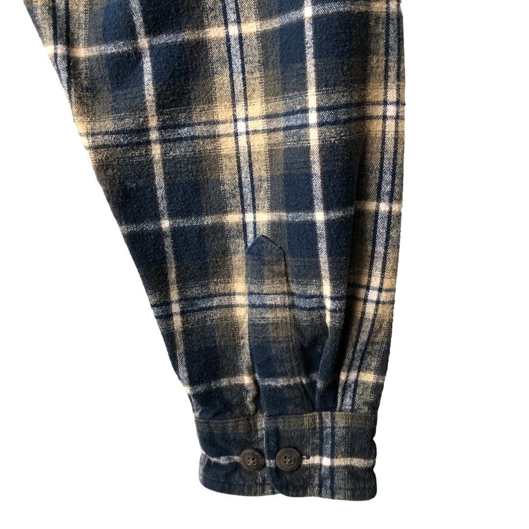 WEATHERPROOF GARMENT COMPANY Check Pattern Long Sleeve Chamois Cloth Shirt, Men's Size L cotton navy blue type Vintage Second Hand