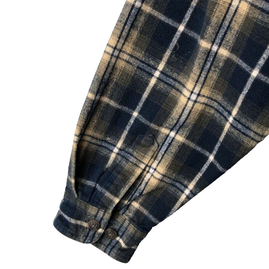 WEATHERPROOF GARMENT COMPANY Check Pattern Long Sleeve Chamois Cloth Shirt, Men's Size L cotton navy blue type Vintage Second Hand