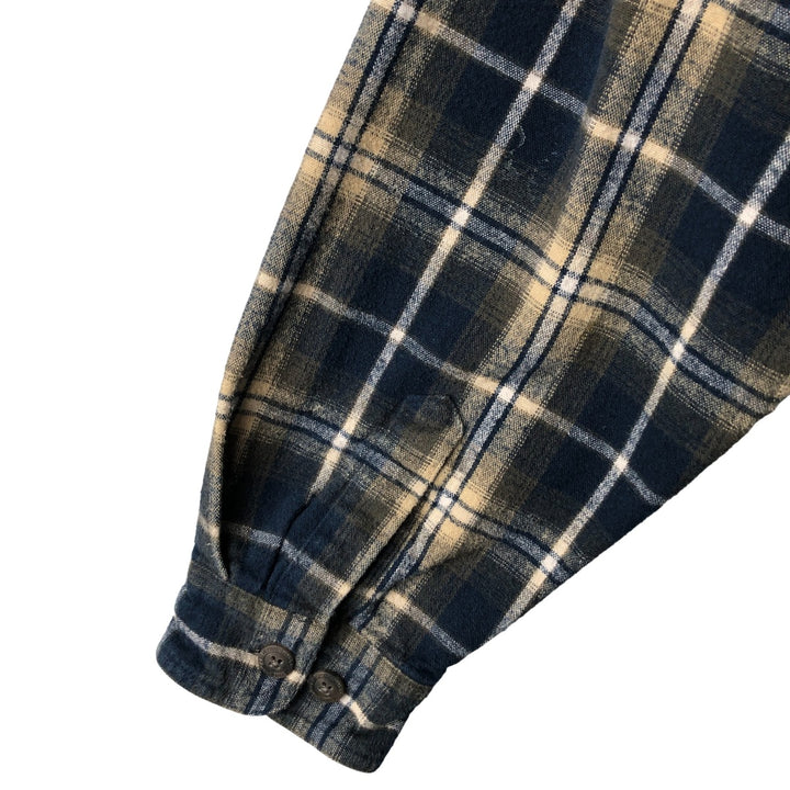 WEATHERPROOF GARMENT COMPANY Check Pattern Long Sleeve Chamois Cloth Shirt, Men's Size L cotton navy blue type Vintage Second Hand