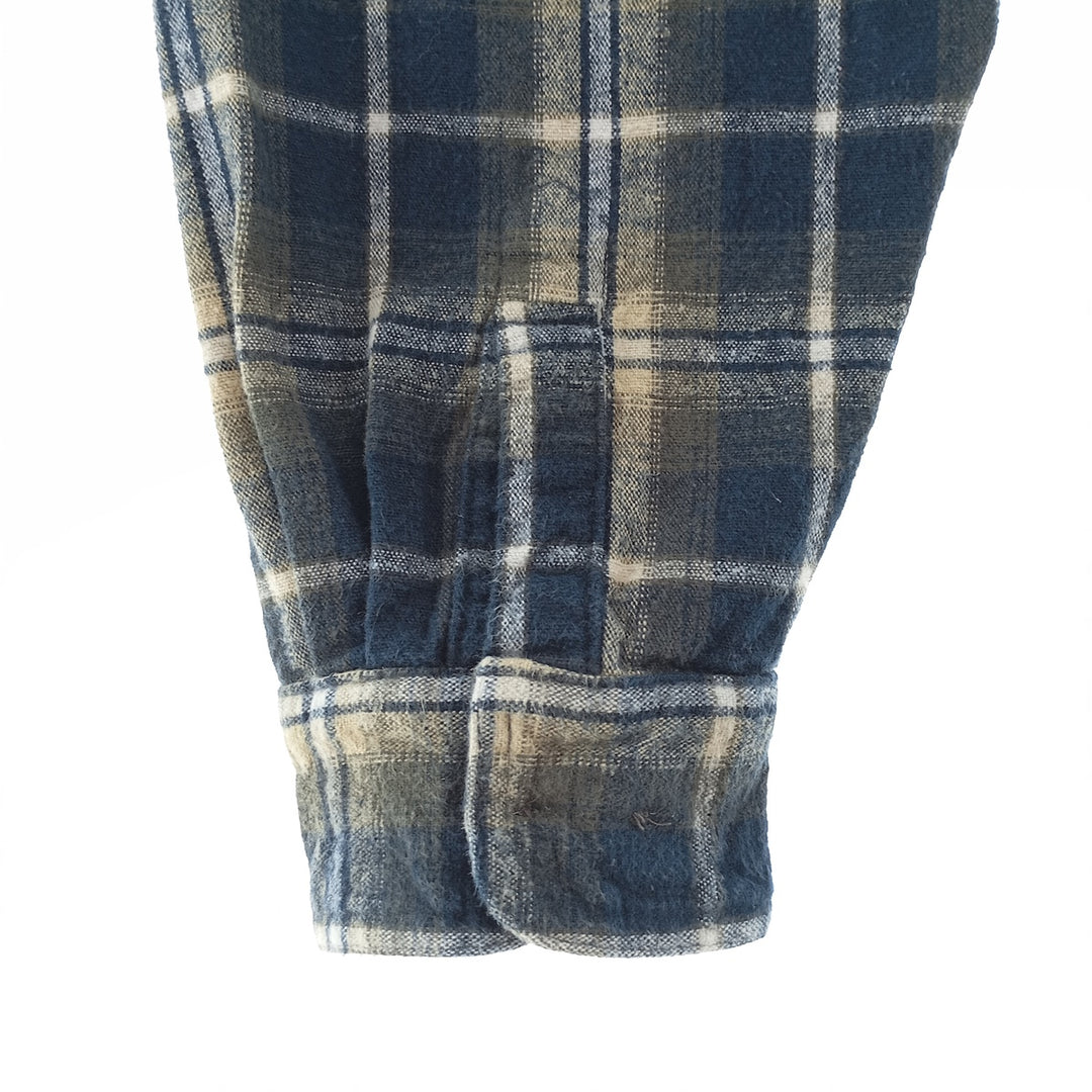 WEATHERPROOF GARMENT COMPANY Check Pattern Long Sleeve Chamois Cloth Shirt, Men's Size L cotton navy blue type Vintage Second Hand