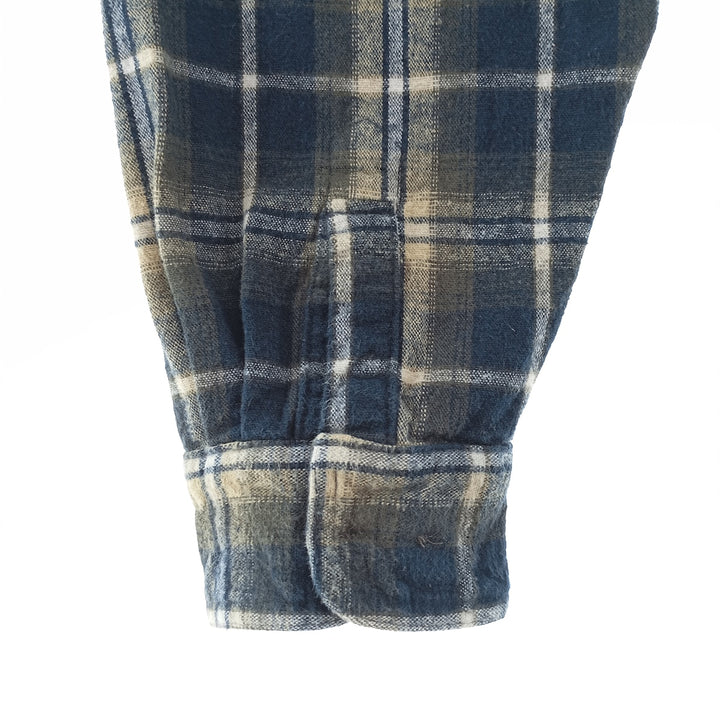 WEATHERPROOF GARMENT COMPANY Check Pattern Long Sleeve Chamois Cloth Shirt, Men's Size L cotton navy blue type Vintage Second Hand