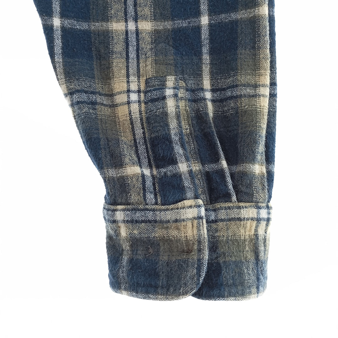 WEATHERPROOF GARMENT COMPANY Check Pattern Long Sleeve Chamois Cloth Shirt, Men's Size L cotton navy blue type Vintage Second Hand