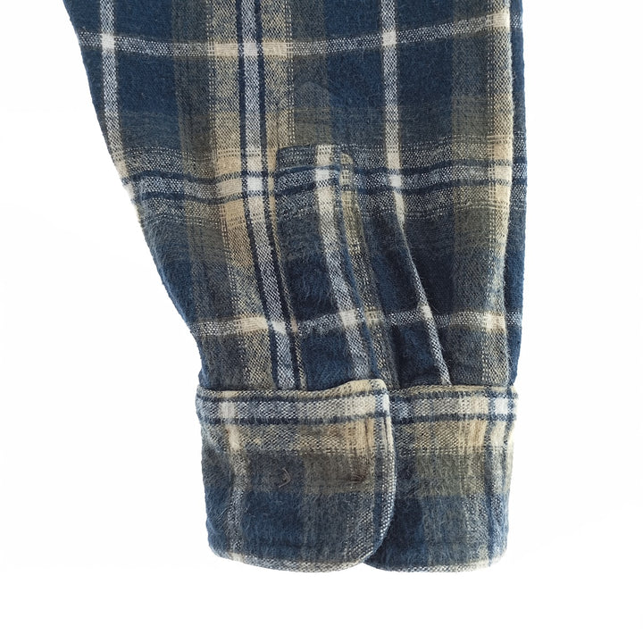 WEATHERPROOF GARMENT COMPANY Check Pattern Long Sleeve Chamois Cloth Shirt, Men's Size L cotton navy blue type Vintage Second Hand