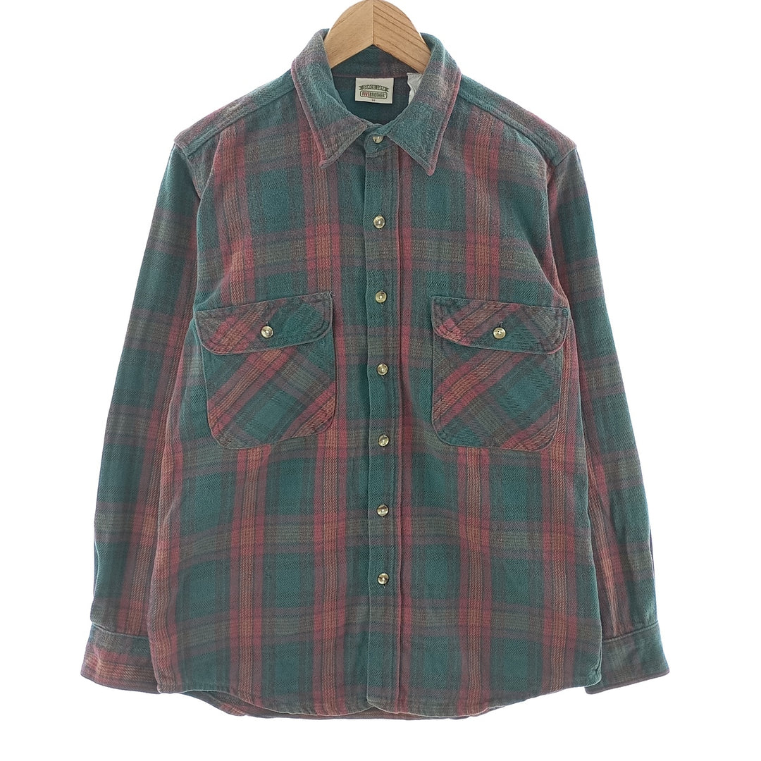 90'S Vintage Five Brother Long Sleeve Heavy Flannel Shirt, Men's Size Medium cotton green type Vintage Second Hand