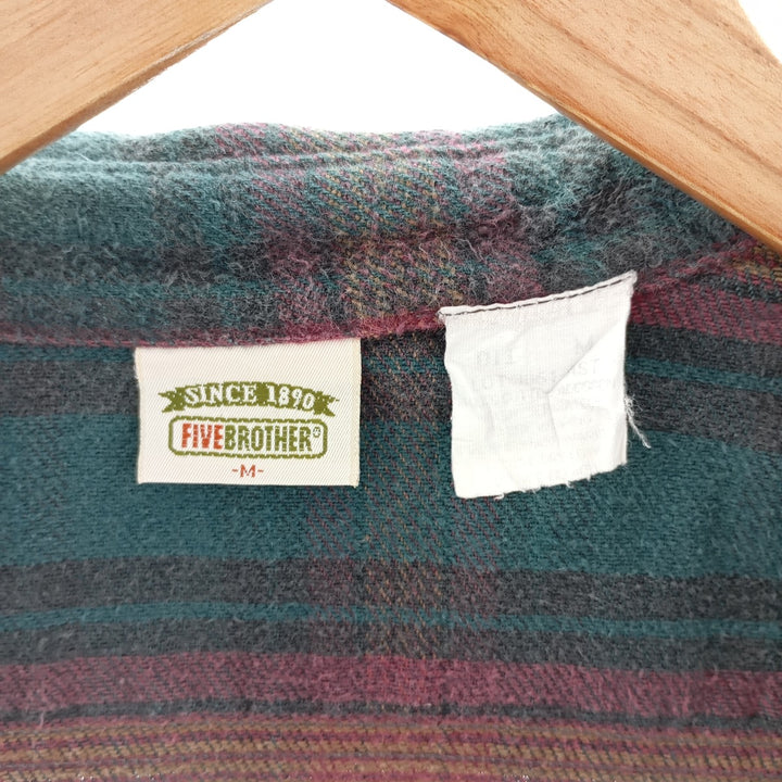 90'S Vintage Five Brother Long Sleeve Heavy Flannel Shirt, Men's Size Medium cotton green type Vintage Second Hand