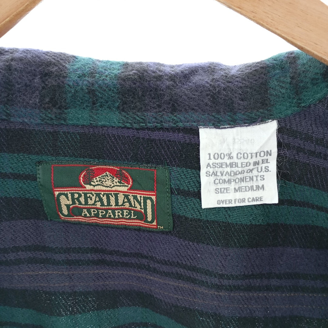 GREATLAND Long Sleeve Heavy Flannel Check Shirt, Men's Size M cotton purple type Vintage Second Hand