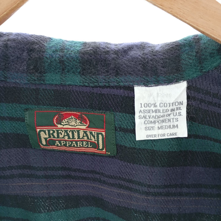 GREATLAND Long Sleeve Heavy Flannel Check Shirt, Men's Size M cotton purple type Vintage Second Hand