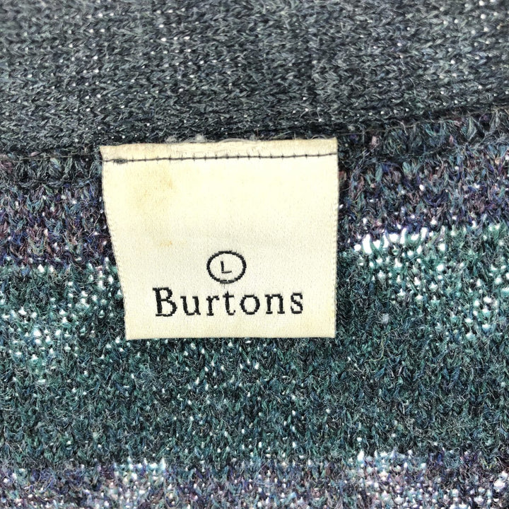 BURTONS All-over Print Acrylic Knit Cardigan Made in England Men's L /eaa405060