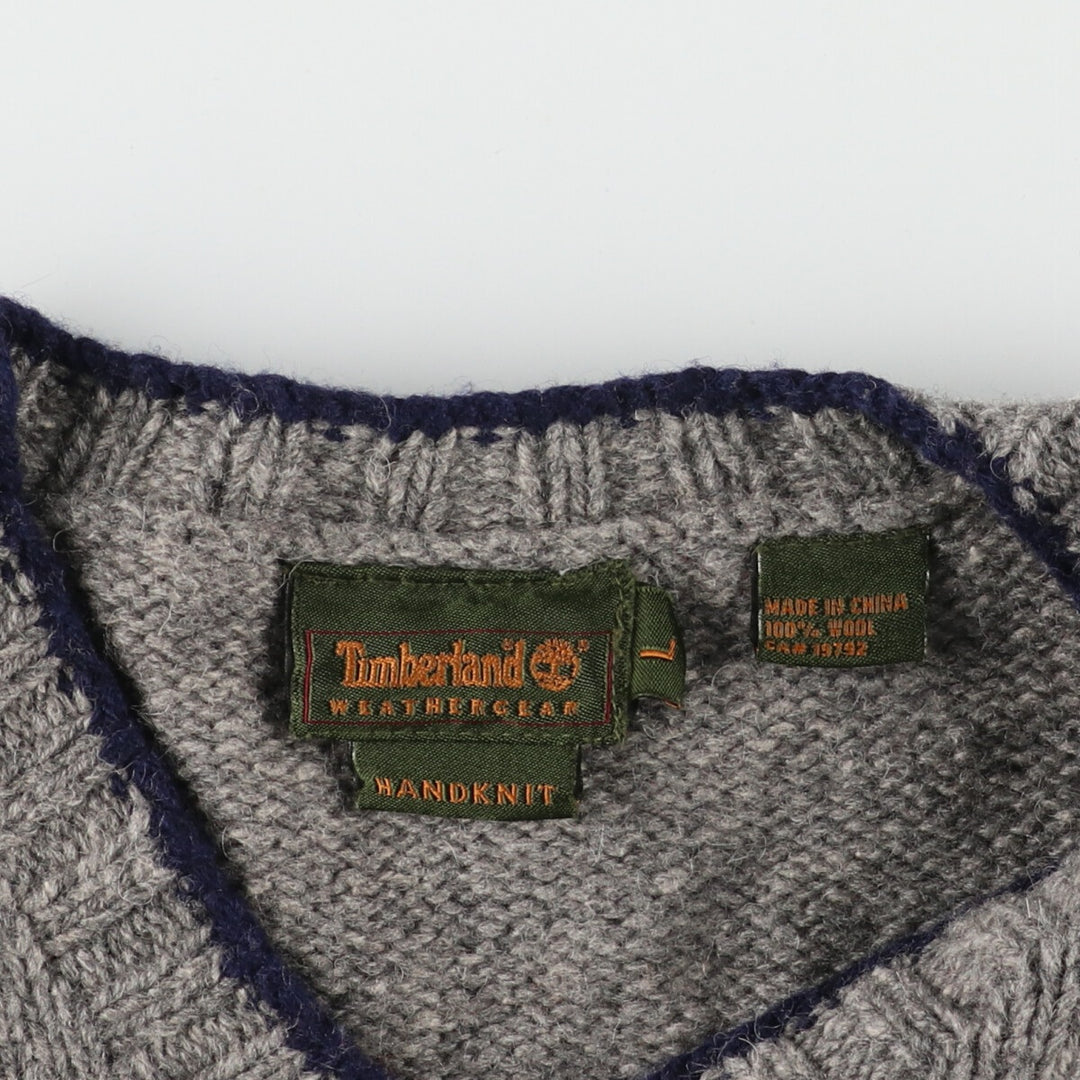 90'S Timberland WEATHERGEAR Snow Pattern V-neck wool knit sweater Men's L Vintage /eaa405074