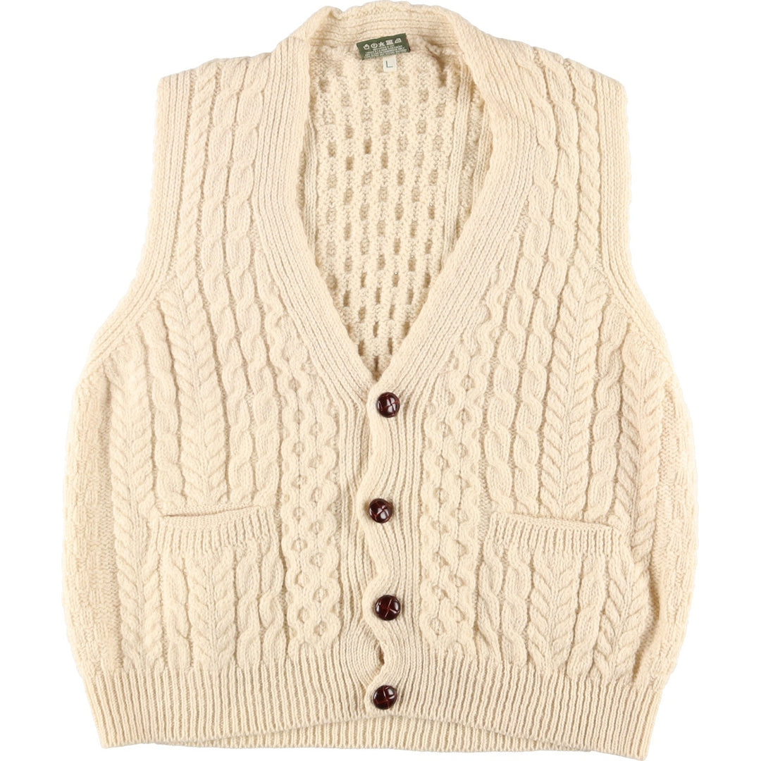 CARRAIGdonn Open-front Fisherman Aran Knit Vest Made in Ireland Women's L /eaa405694