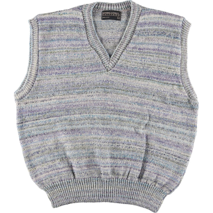 90'S SPRING STREET KNITTERS all-over print V-neck wool knit vest made in USA men's L vintage /eaa405786