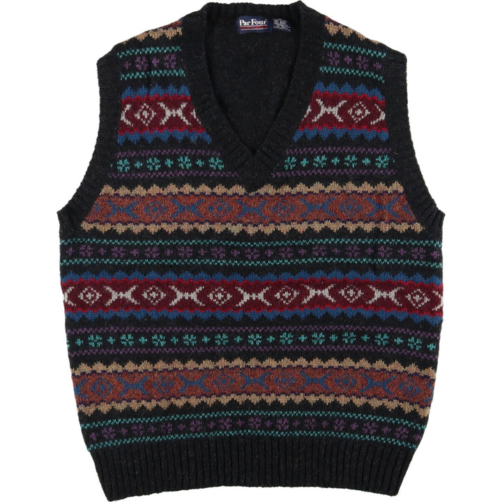 Par Four All-over Print V-neck Wool Knit Vest Men's L /eaa405798