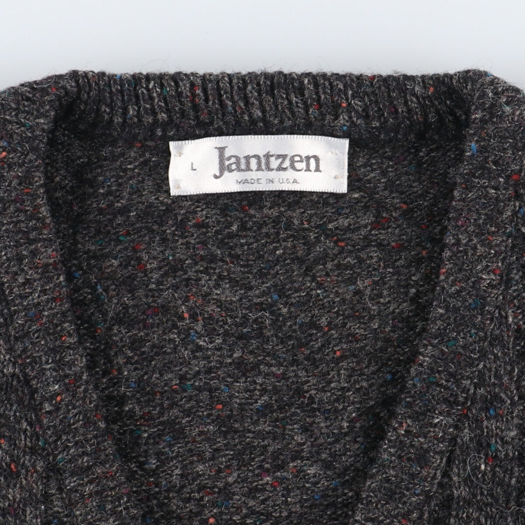 Jantzen Color Nep Cable Knit V-Neck Wool Knit Vest Made in USA Men's L Vintage /eaa405799