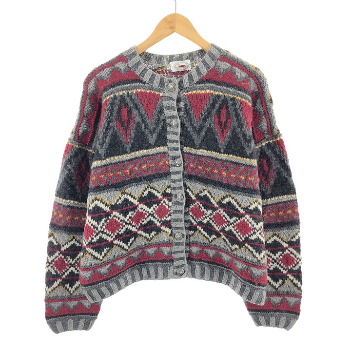 90'S MARSH LANDING all-over print HAND KNIT hand-knitted Nordic wool knit cardigan, women's M, vintage /eaa405989