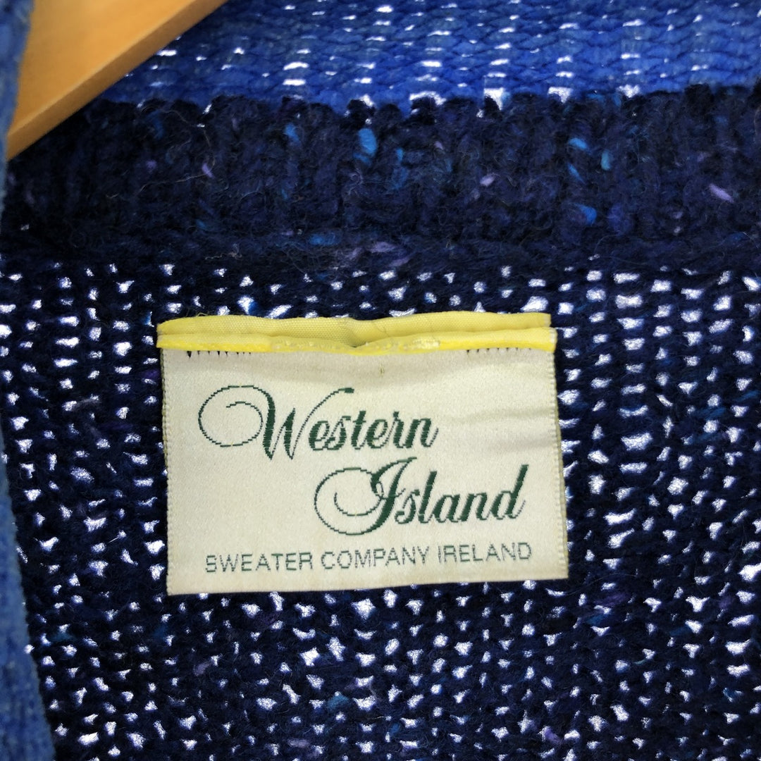 WESTERN ISLAND all-over print wool knit cardigan, made in Ireland, women's XL /eaa406339