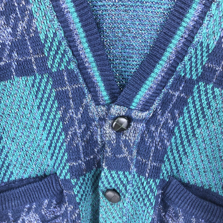 Check Pattern Wool x Acrylic Knit Cardigan Made in Italy Men's L /eaa406568