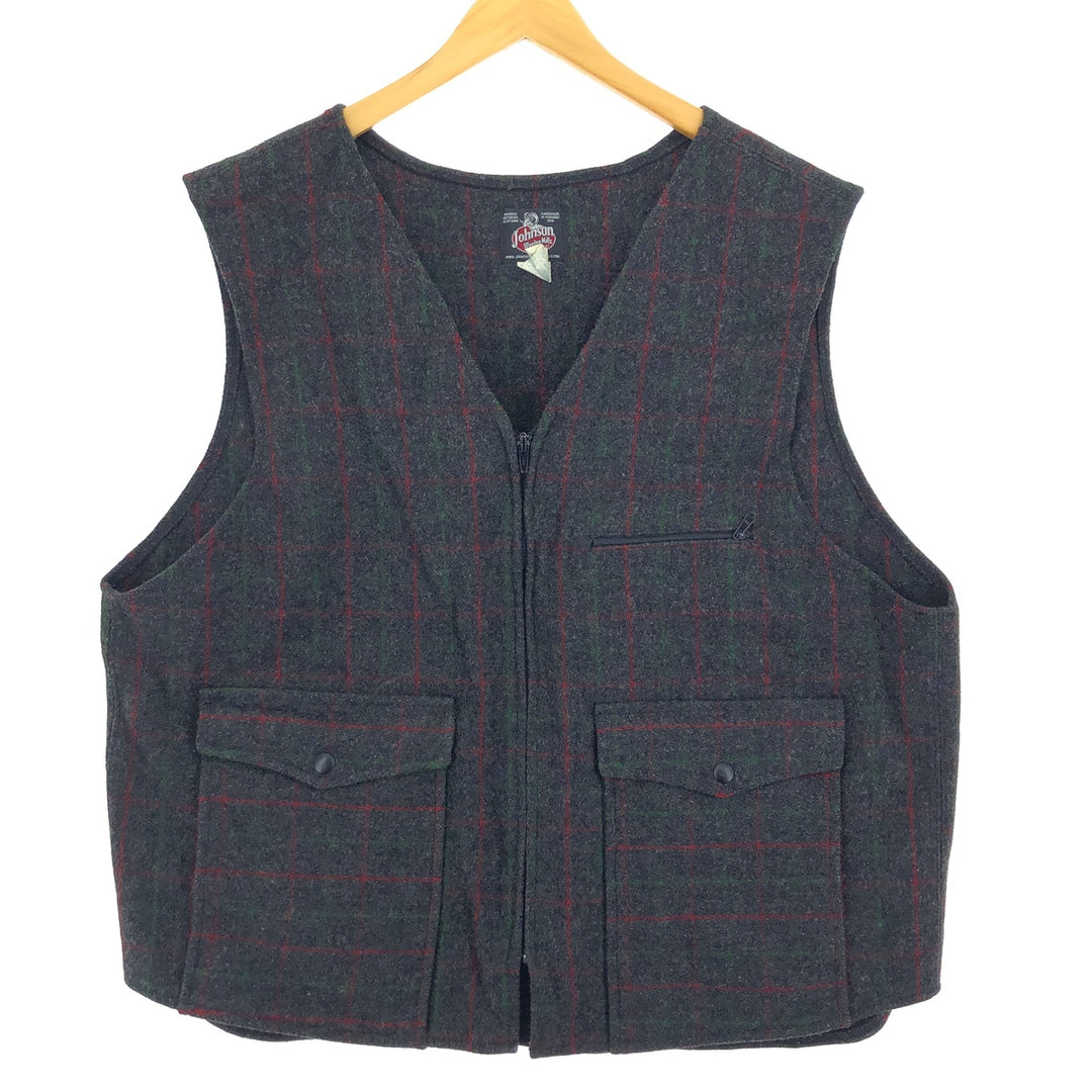 90'S Johnson Check Pattern Open Front Wool Vest Made in USA Men's XXL Vintage /eaa406894