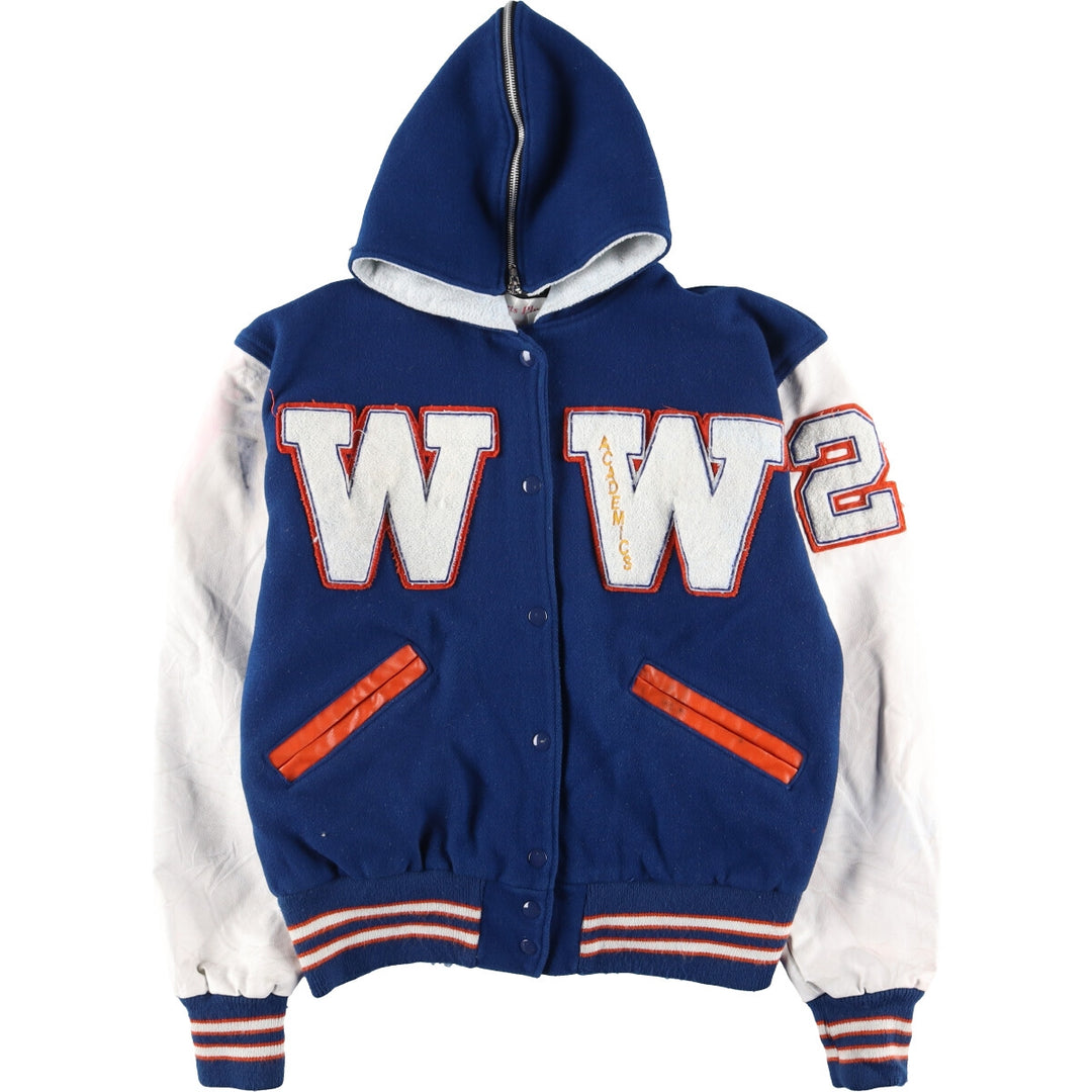 SPORTS PLUS Sailor collar hooded leather sleeve wool varsity jacket award jacket varsity jacket women's M /eaa406981