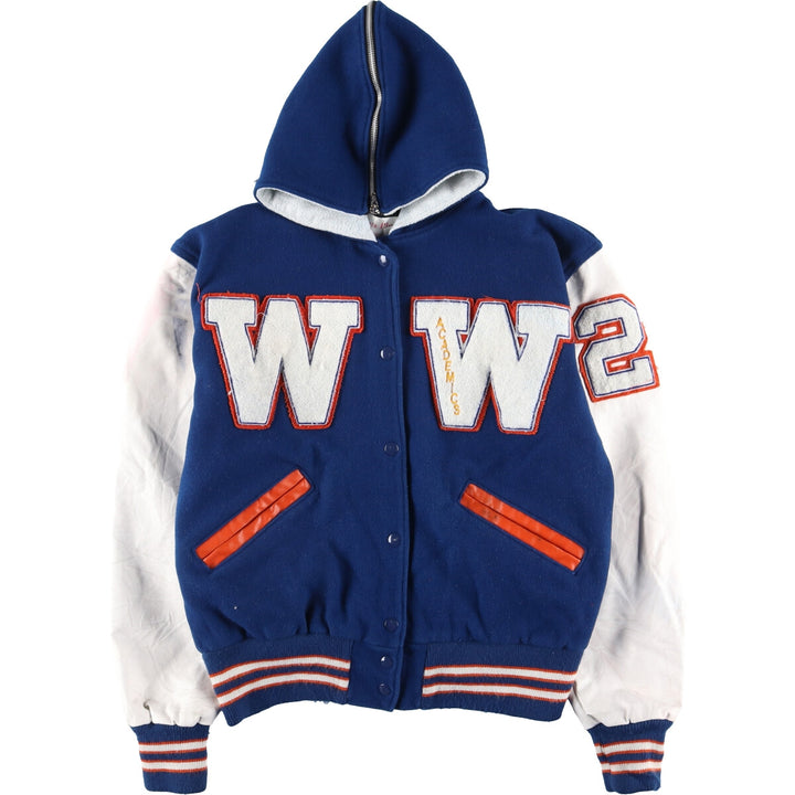 SPORTS PLUS Sailor collar hooded leather sleeve wool varsity jacket award jacket varsity jacket women's M /eaa406981