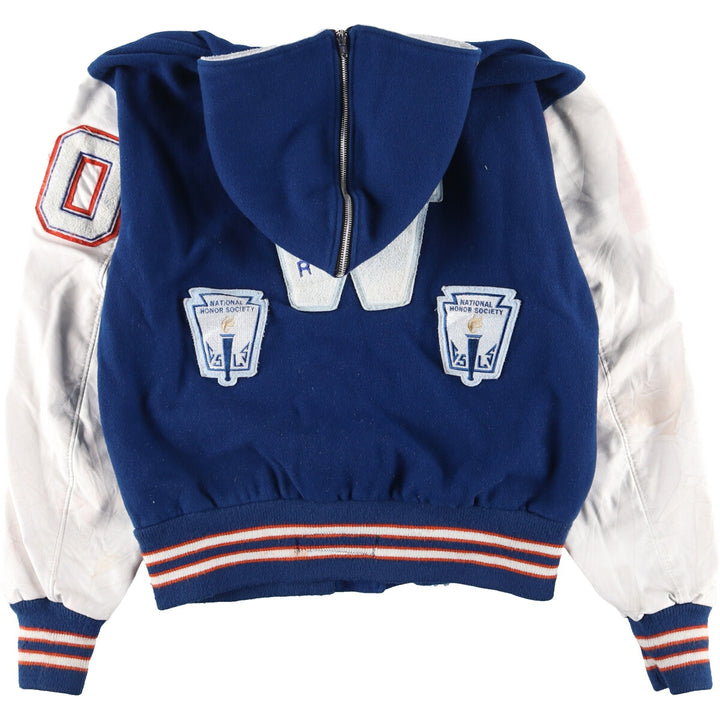 SPORTS PLUS Sailor collar hooded leather sleeve wool varsity jacket award jacket varsity jacket women's M /eaa406981