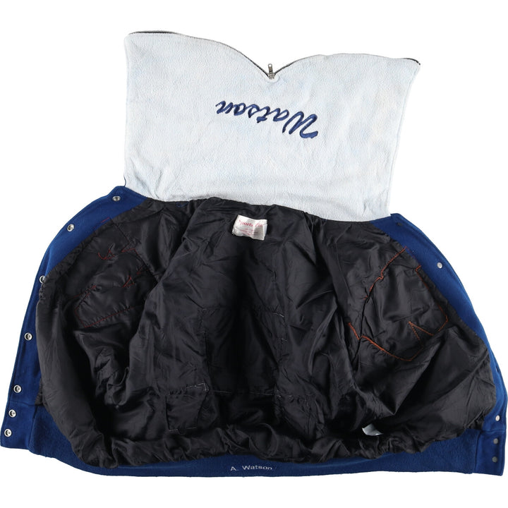 SPORTS PLUS Sailor collar hooded leather sleeve wool varsity jacket award jacket varsity jacket women's M /eaa406981