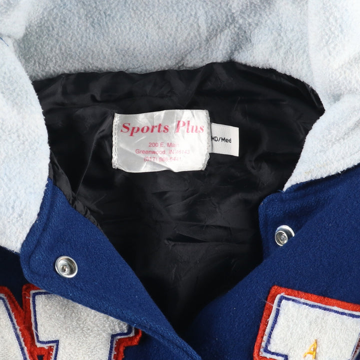 SPORTS PLUS Sailor collar hooded leather sleeve wool varsity jacket award jacket varsity jacket women's M /eaa406981
