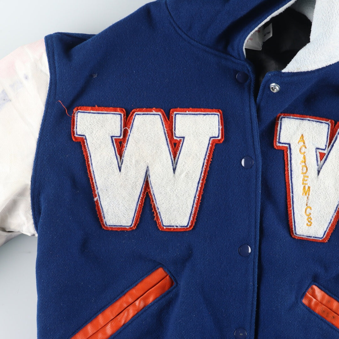 SPORTS PLUS Sailor collar hooded leather sleeve wool varsity jacket award jacket varsity jacket women's M /eaa406981