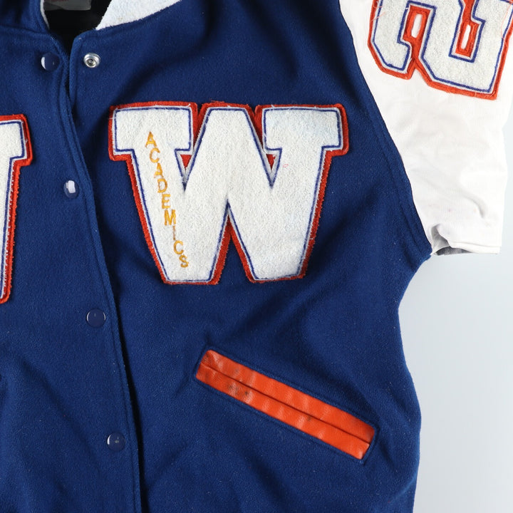 SPORTS PLUS Sailor collar hooded leather sleeve wool varsity jacket award jacket varsity jacket women's M /eaa406981