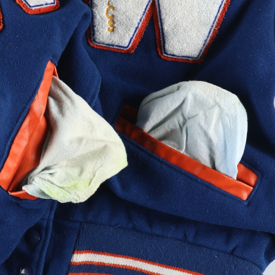 SPORTS PLUS Sailor collar hooded leather sleeve wool varsity jacket award jacket varsity jacket women's M /eaa406981