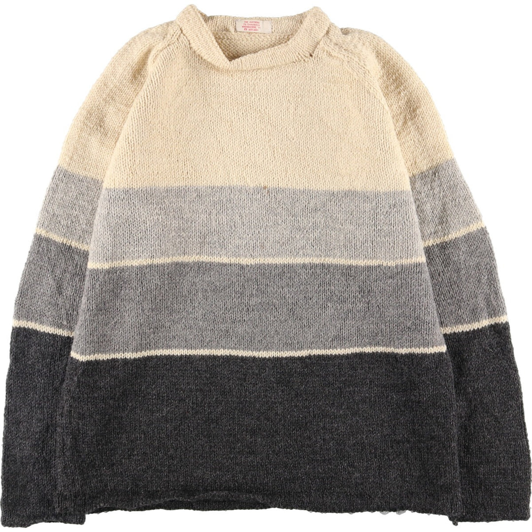 High neck striped pattern knit sweater for men, M /eaa407972