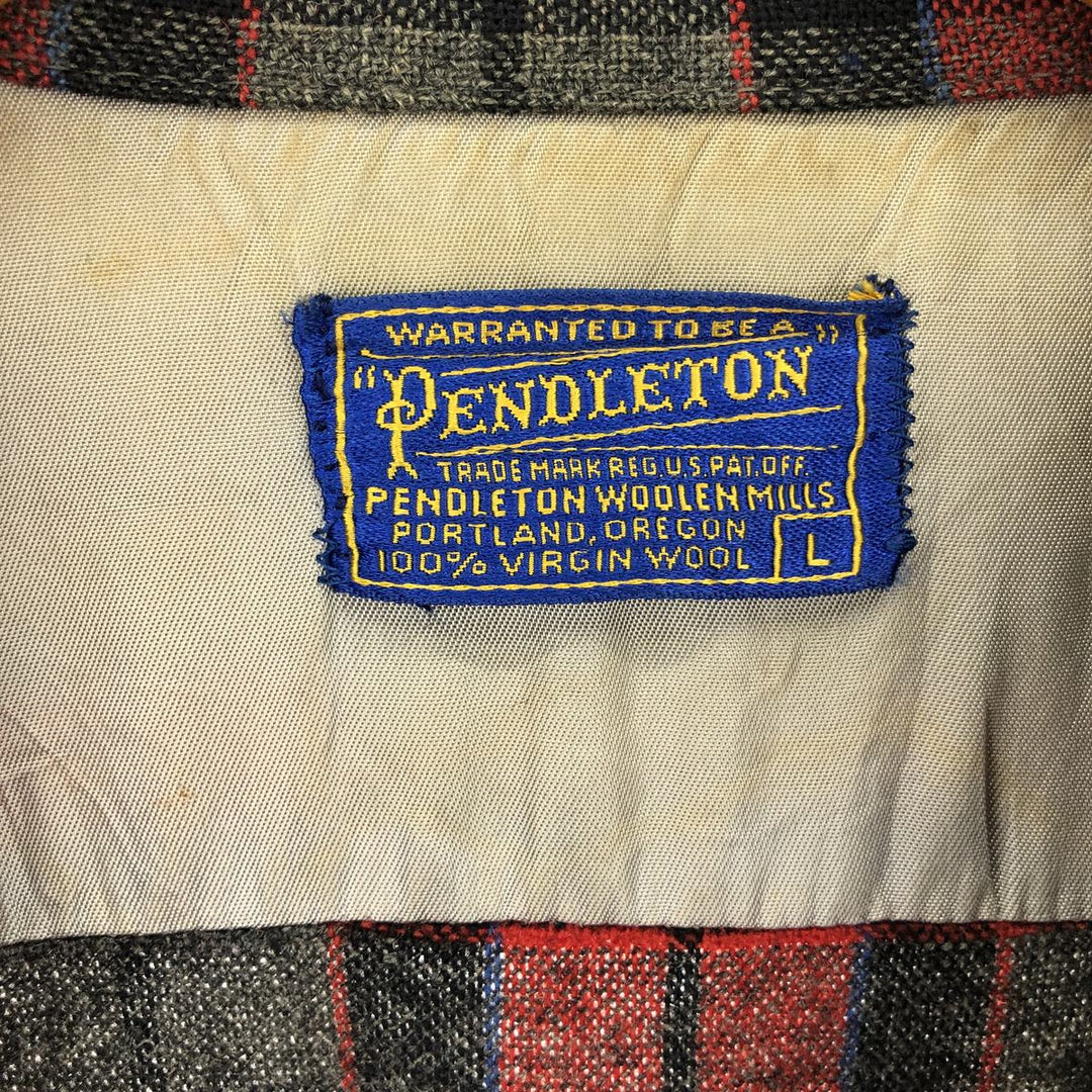 50'S Pendleton Check Pattern Open Collar Board Shirt Wool Box Shirt Men's L Vintage /eaa408088