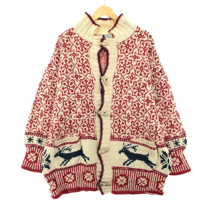 ANNABEL FOX All-over Reindeer Pattern Collared Wool Knit Cardigan Made in the UK Men's XL /eaa408151