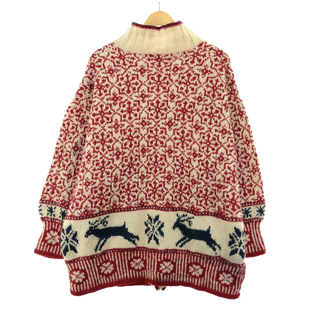 ANNABEL FOX All-over Reindeer Pattern Collared Wool Knit Cardigan Made in the UK Men's XL /eaa408151