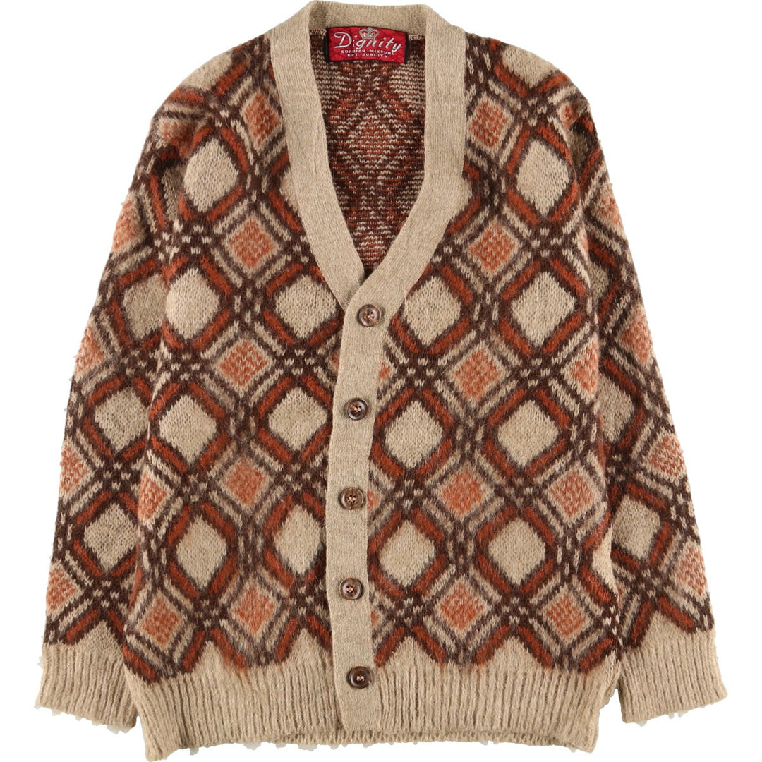 60s-70'S Dignity All-over Argyle Pattern Mohair Knit Cardigan Men's S Vintage /eaa408155