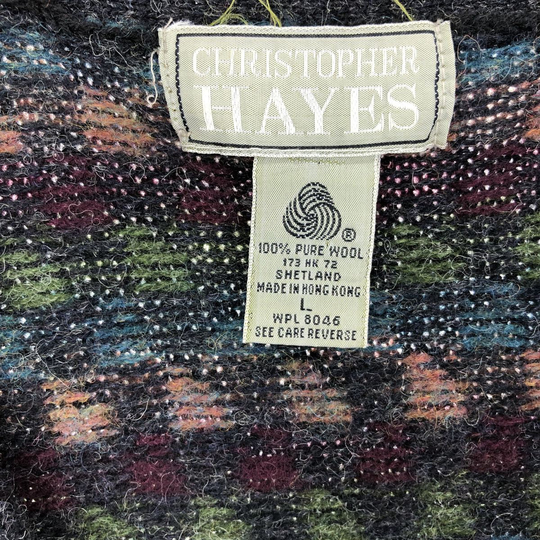 CHRISTOPHER HAYES All-over print wool knit cardigan, men's L /eaa408156