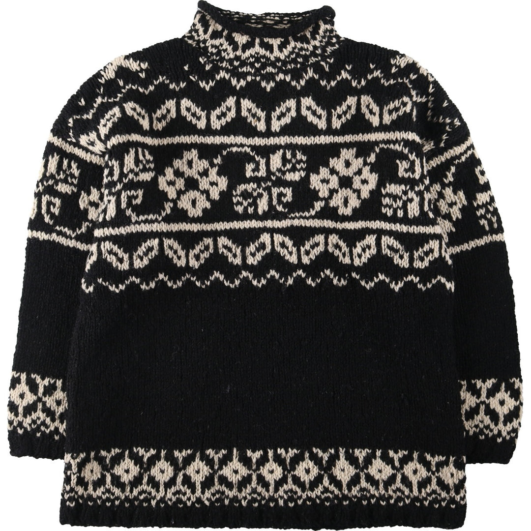 EXPRESS TRICOT all-over print high-neck roll-neck wool knit sweater for women L /eaa408173