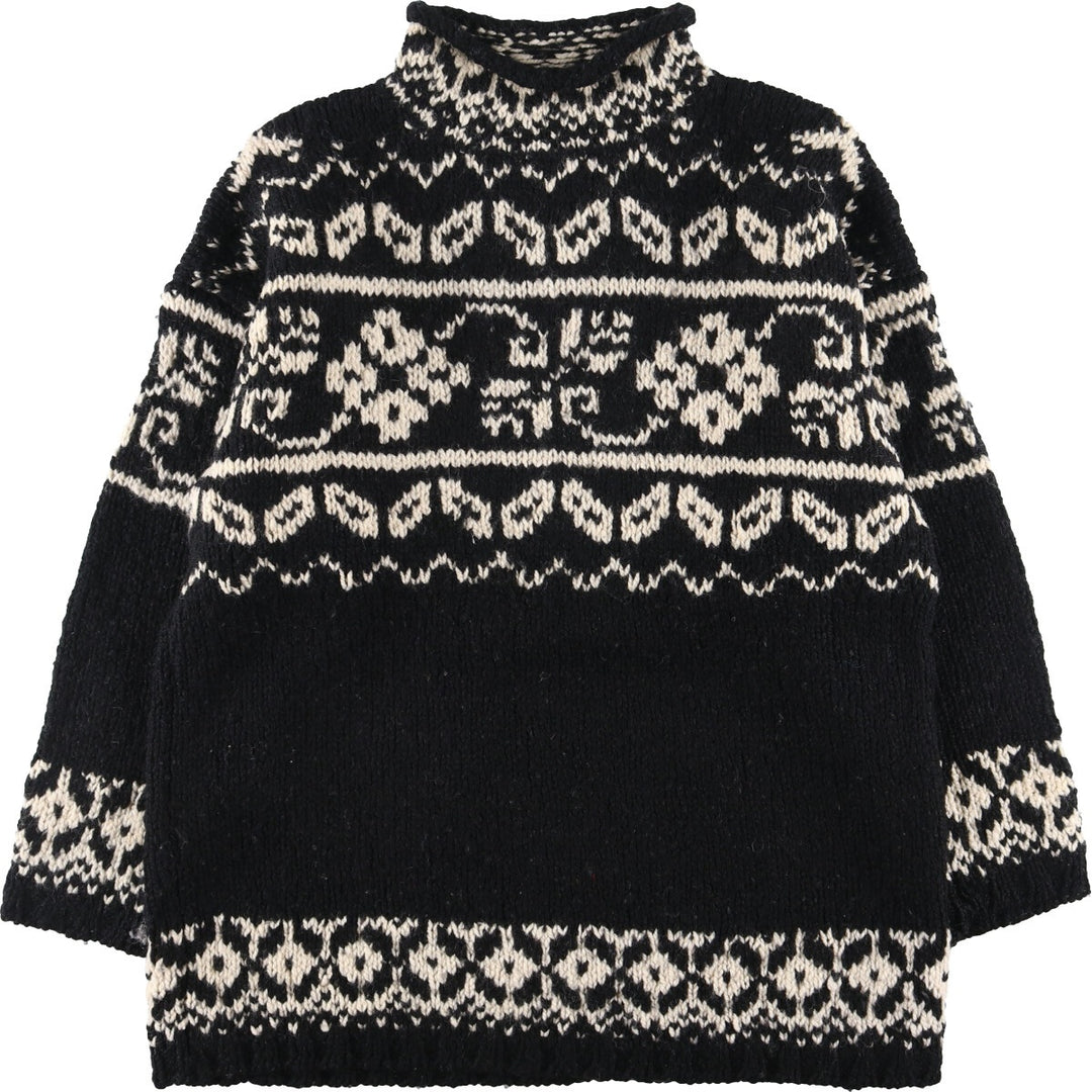 EXPRESS TRICOT all-over print high-neck roll-neck wool knit sweater for women, M /eaa408236