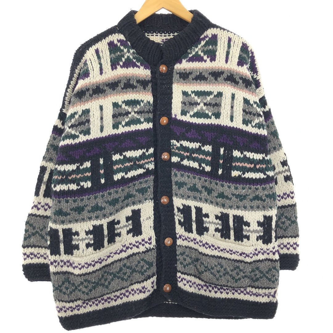 All-over print wool knit cardigan, women's L /eaa409237