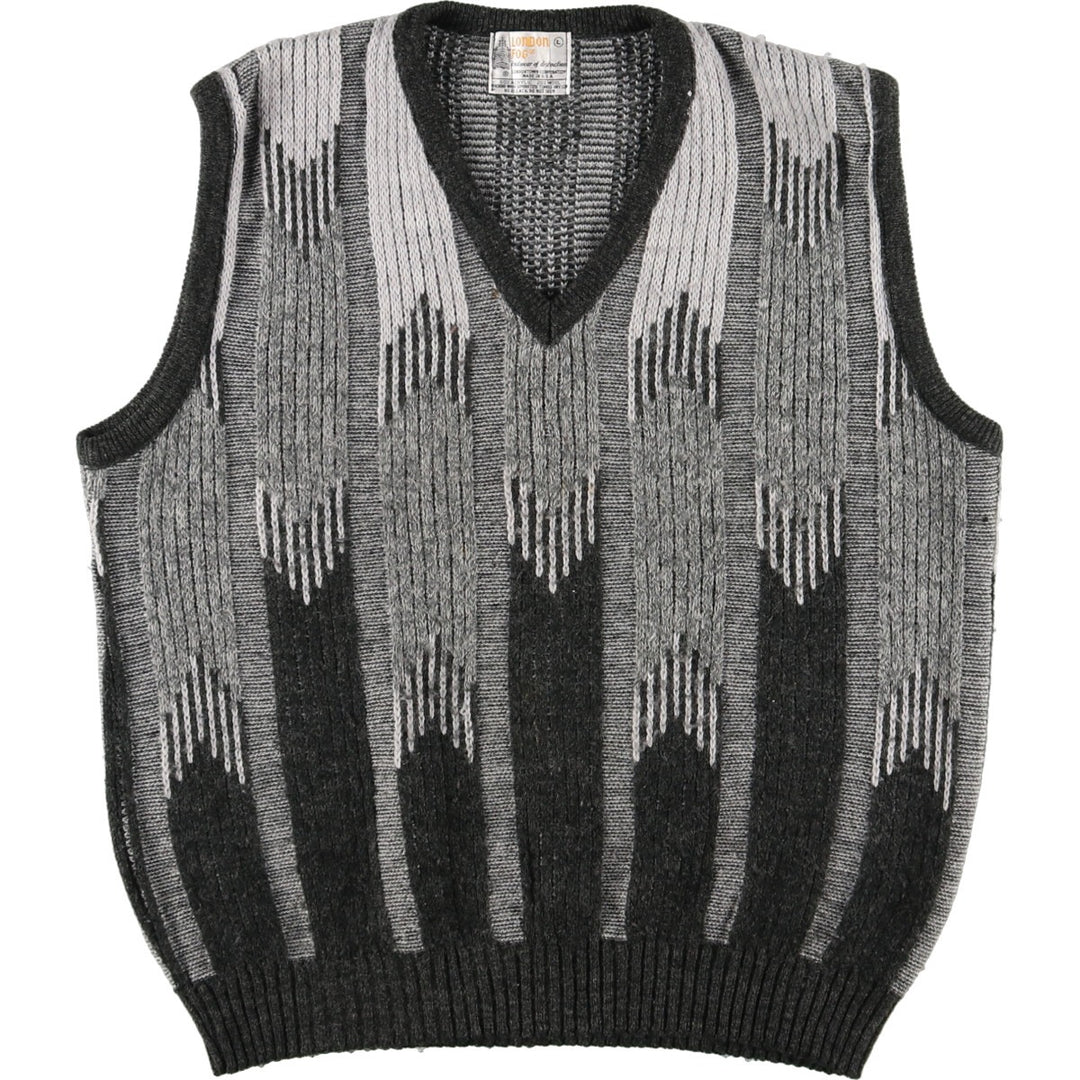 LONDON FOG All-over Print V-neck Acrylic Knit Vest Made in USA Men's L /eaa409496