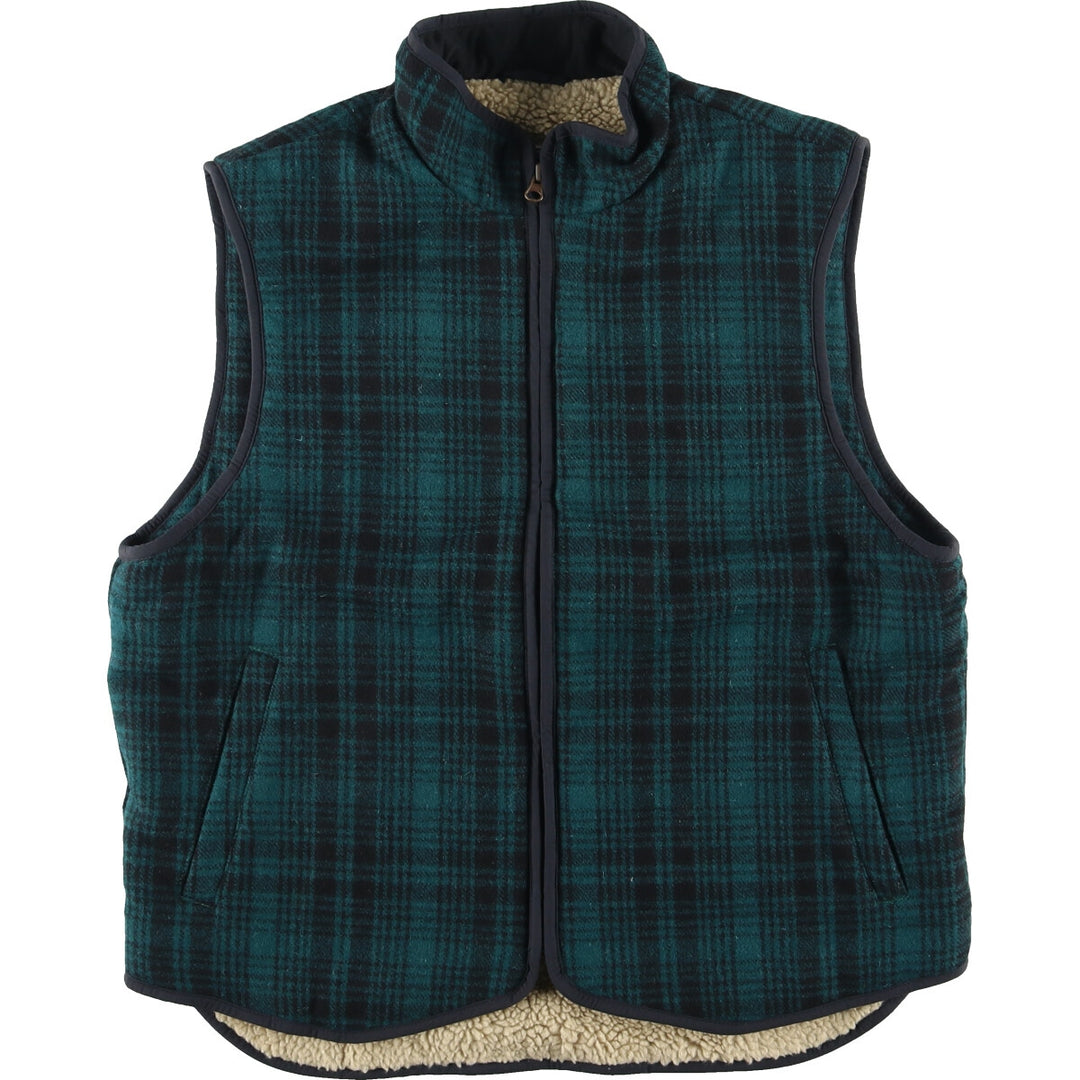 00'S LLBean Check Pattern Wool Boa Vest Men's M /eaa409677