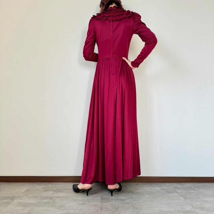 70'S UNKNOWN Maxi length high neck long sleeve flare dress made in USA women's M vintage /eaa409738