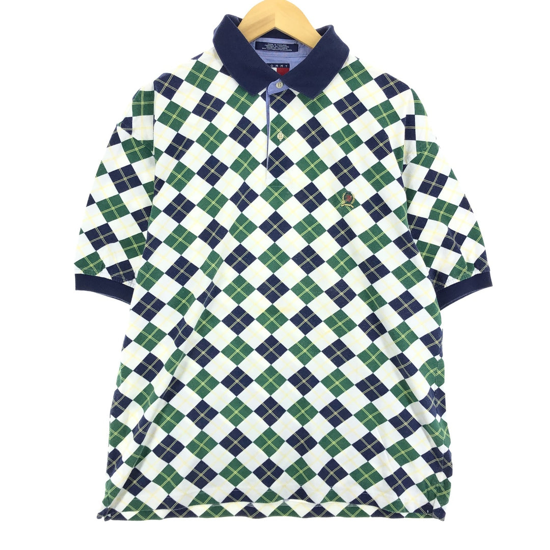 90'S Tommy Hilfiger Argyle Pattern Short Sleeve Polo Shirt Men's L Vintage cotton white type Vintage Second Hand
