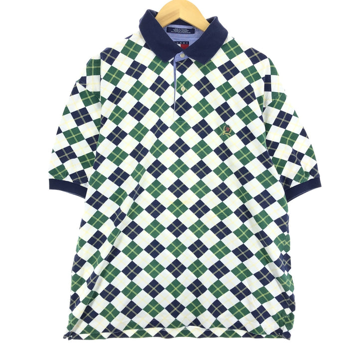 90'S Tommy Hilfiger Argyle Pattern Short Sleeve Polo Shirt Men's L Vintage cotton white type Vintage Second Hand