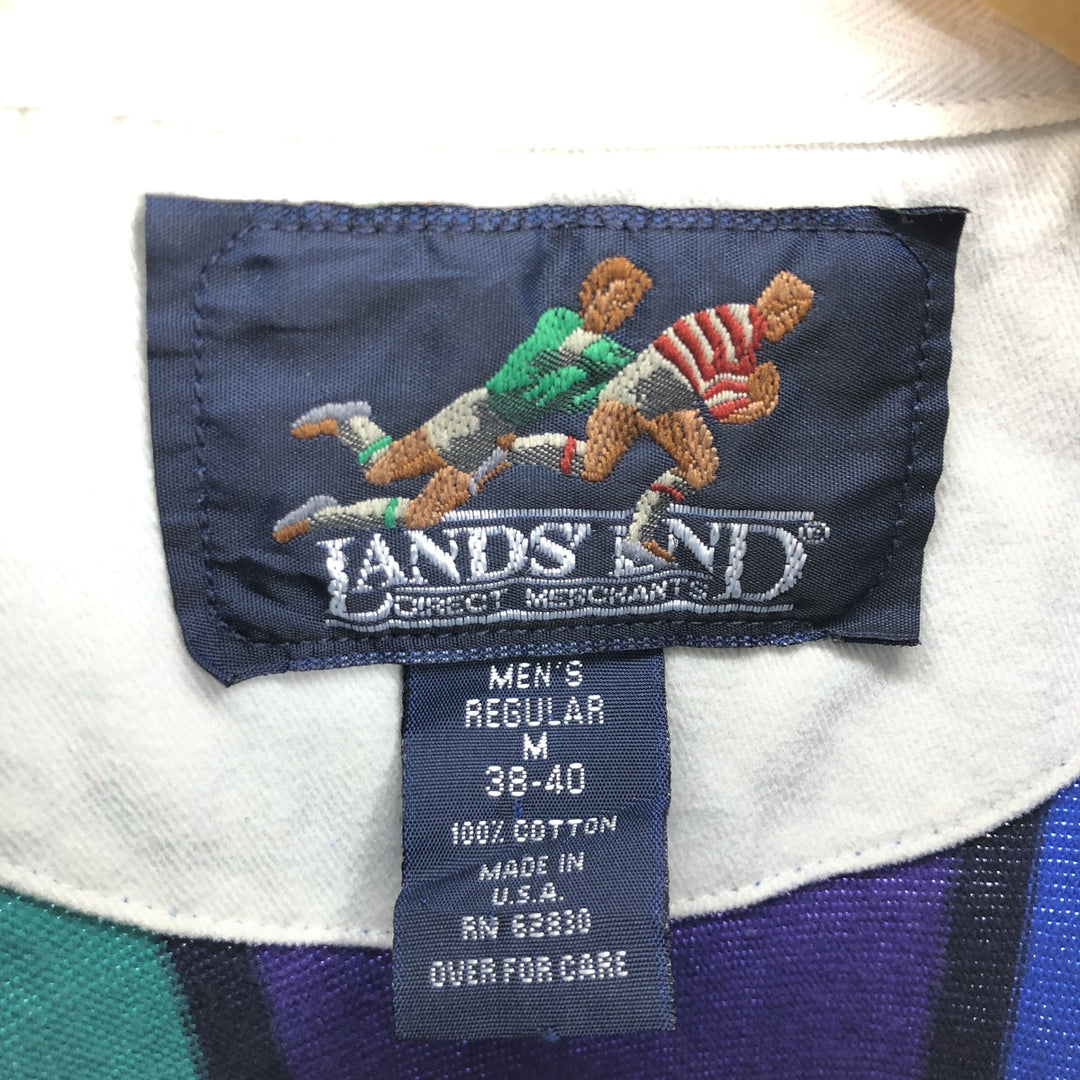 90'S LANDS' END Stripe Pattern Long Sleeve Rugby Shirt Made in USA Men's M Size Vintage /eaa410550