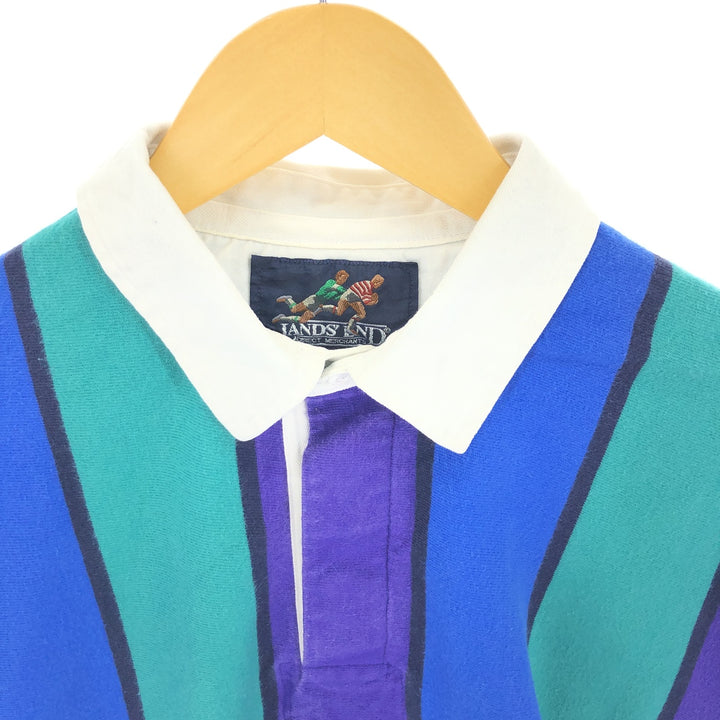 90'S LANDS' END Stripe Pattern Long Sleeve Rugby Shirt Made in USA Men's M Size Vintage /eaa410550