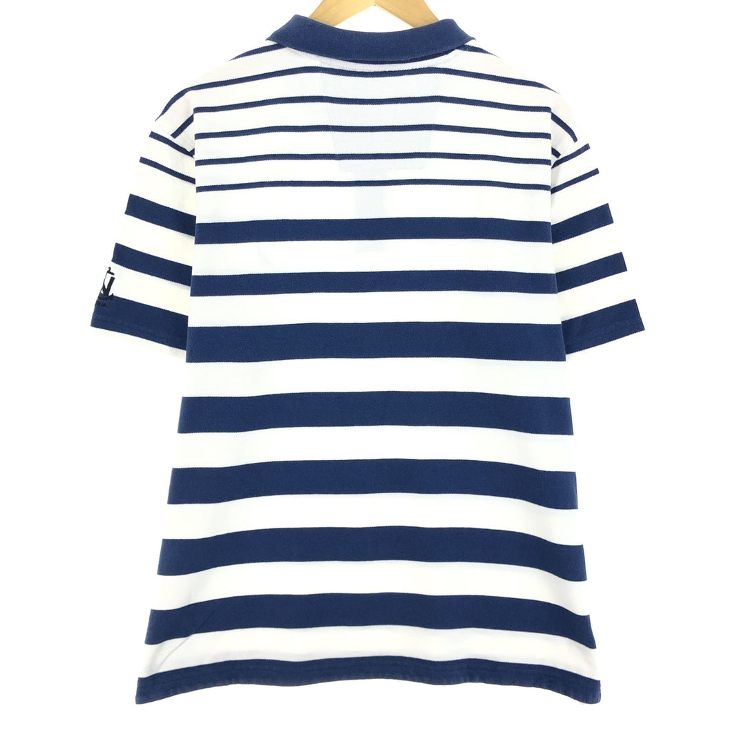 00'S NAUTICA Multi-border short sleeve striped polo shirt for men, XXL cotton white type Vintage Second Hand