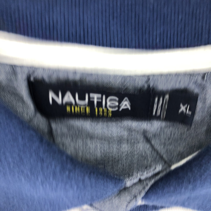 00'S NAUTICA Multi-border short sleeve striped polo shirt for men, XXL cotton white type Vintage Second Hand