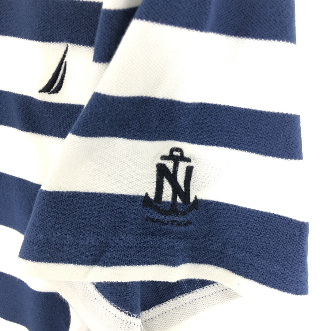 00'S NAUTICA Multi-border short sleeve striped polo shirt for men, XXL cotton white type Vintage Second Hand