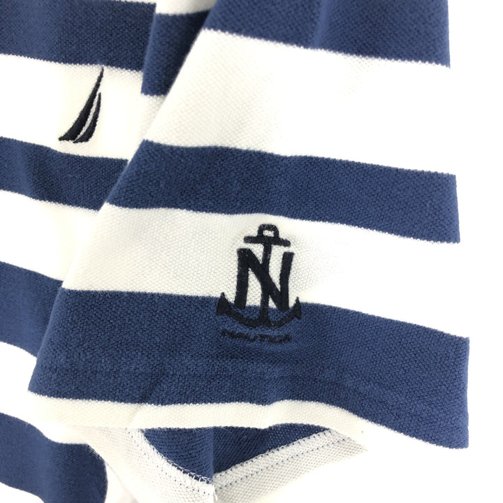 00'S NAUTICA Multi-border short sleeve striped polo shirt for men, XXL cotton white type Vintage Second Hand