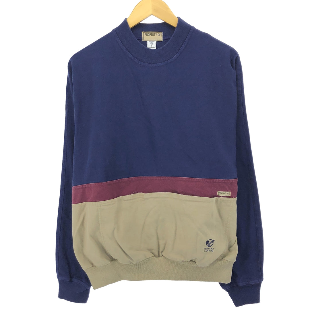 PROPERTY OF Long Sleeve T-Shirt, Made in USA, Men's Size L cotton navy blue type Vintage Second Hand